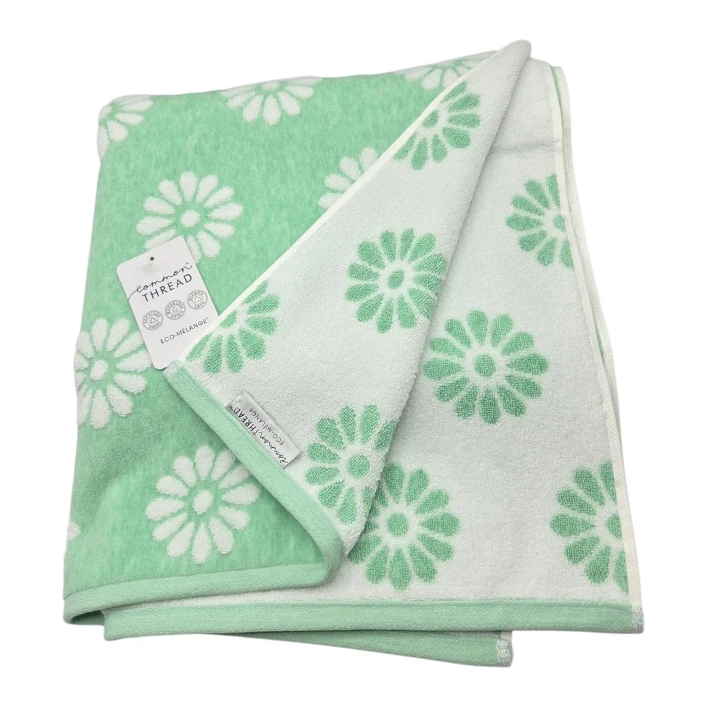 Common Thread Eco Melange White Daisy Mint Green Zero Twist Cotton Towel Set x6